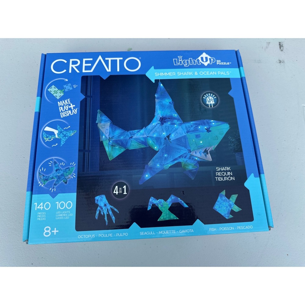 Creatto Shimmer Shark & Ocean Pals 4-in-1 3D Light-Up Puzzle 140pc Kit 888004